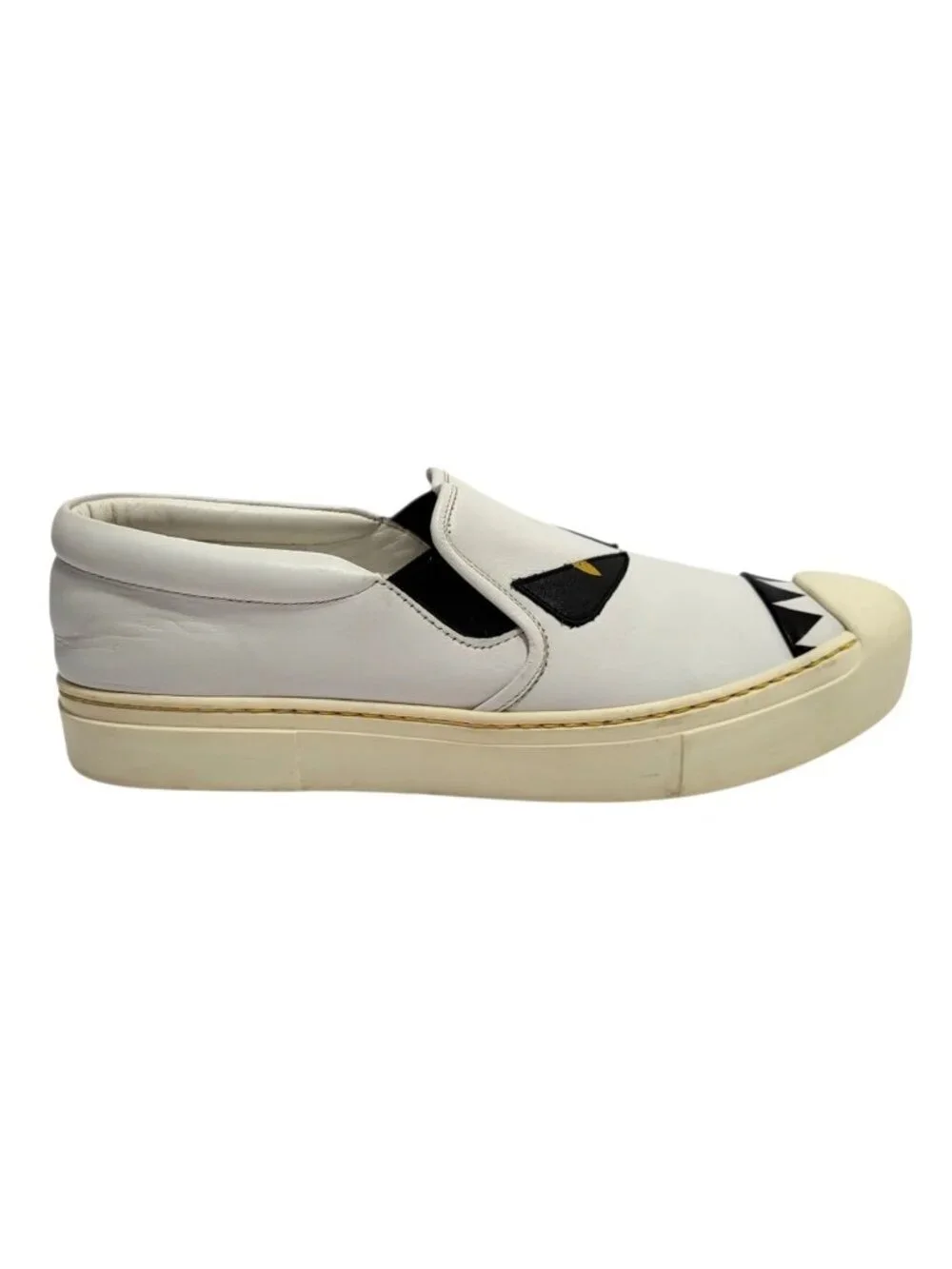 FENDI Bag Bugs Monster Eyes Leather Slip On Sneakers White Shoes